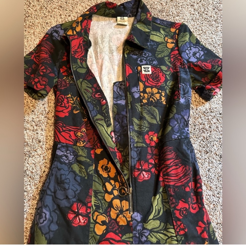 Lucy & Yak Floral Zip-Up Dress with Red, Blue and Yellow